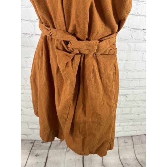 Free People Orange Linen Cotton Racerback Ruffle Neckline Faux Wrap Mini Dress S - Picture 3 of 11